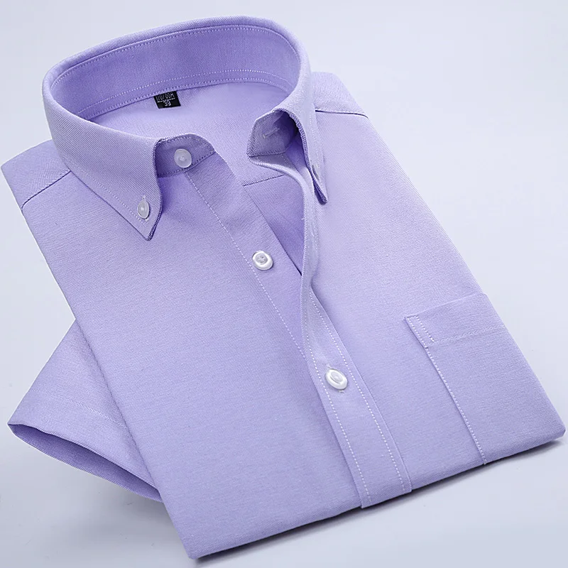 Модные Оксфордские повседневные мужские рубашки с коротким рукавом, Camisa Masculina, на пуговицах, с воротником, в полоску, Летний стиль, официальная мужская рубашка