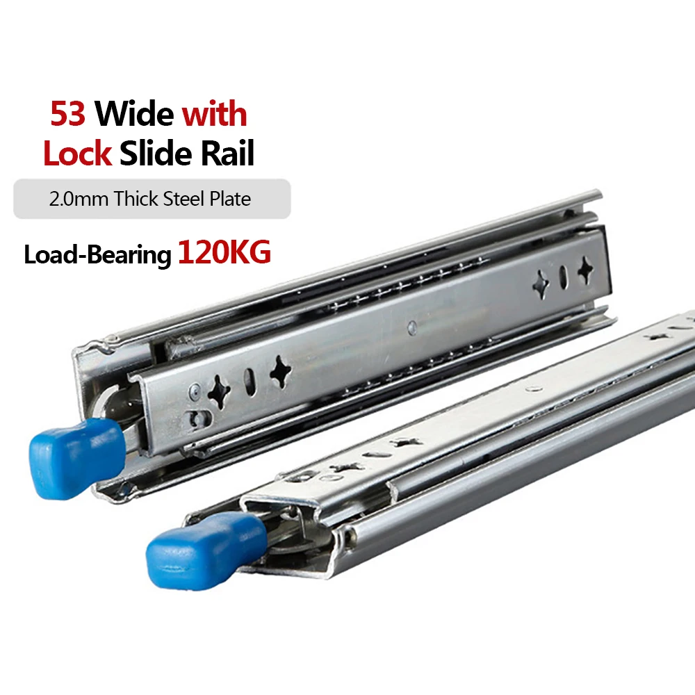 

Three-fold Fully Extended Heavy-duty Drawer Slides With Lock 53 mm Push Open Slide Rail Load 120KG