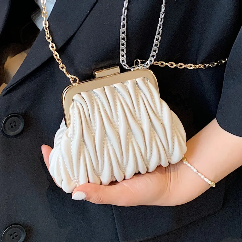

Pleated Crossbody Bags for Women Chain Shoulder Bag Luxury Small Leather Purses Handbags Ladies Mini Quilted Messenger Bags Sac