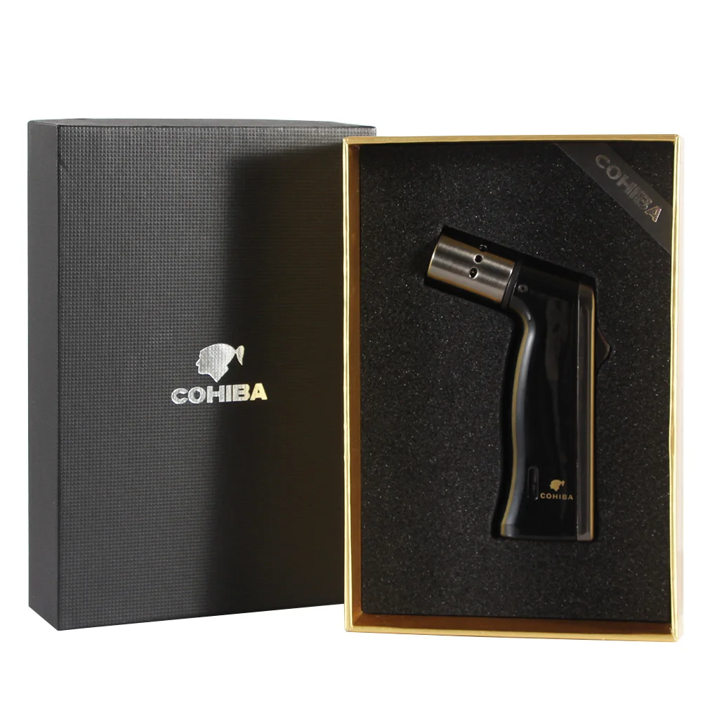COHIBA Windproof Powerful 4 Torch Cigar Lighter Gun Style Portable Table Lighters Smoking Accessories With Gift Box | Дом и сад