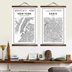 Карта городов мира Нью-Йорк Токио Париж Wall Art черно-белые Плакаты Печать холст картины Nordic для Декор в гостиную