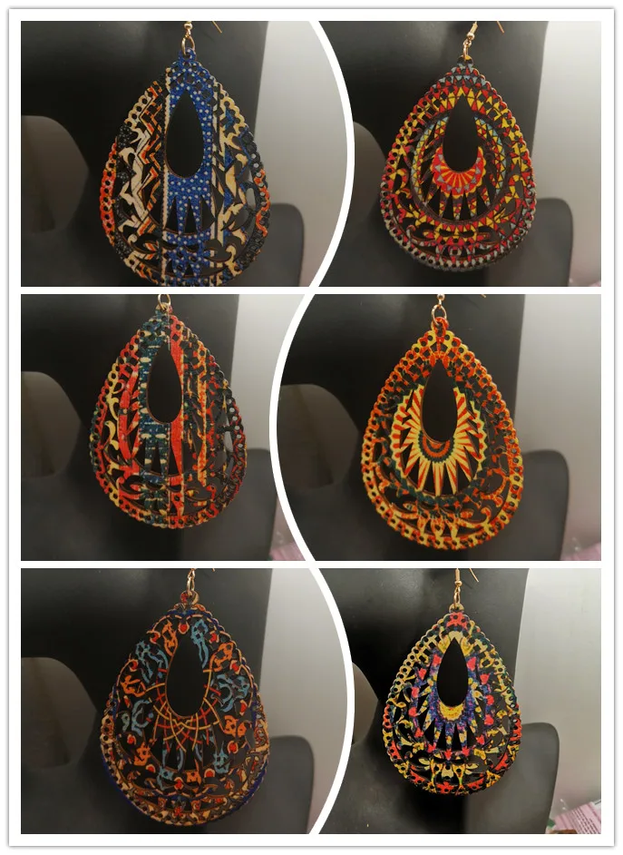 Новейшие Висячие деревянные серьги с принтом|Серьги-подвески| |