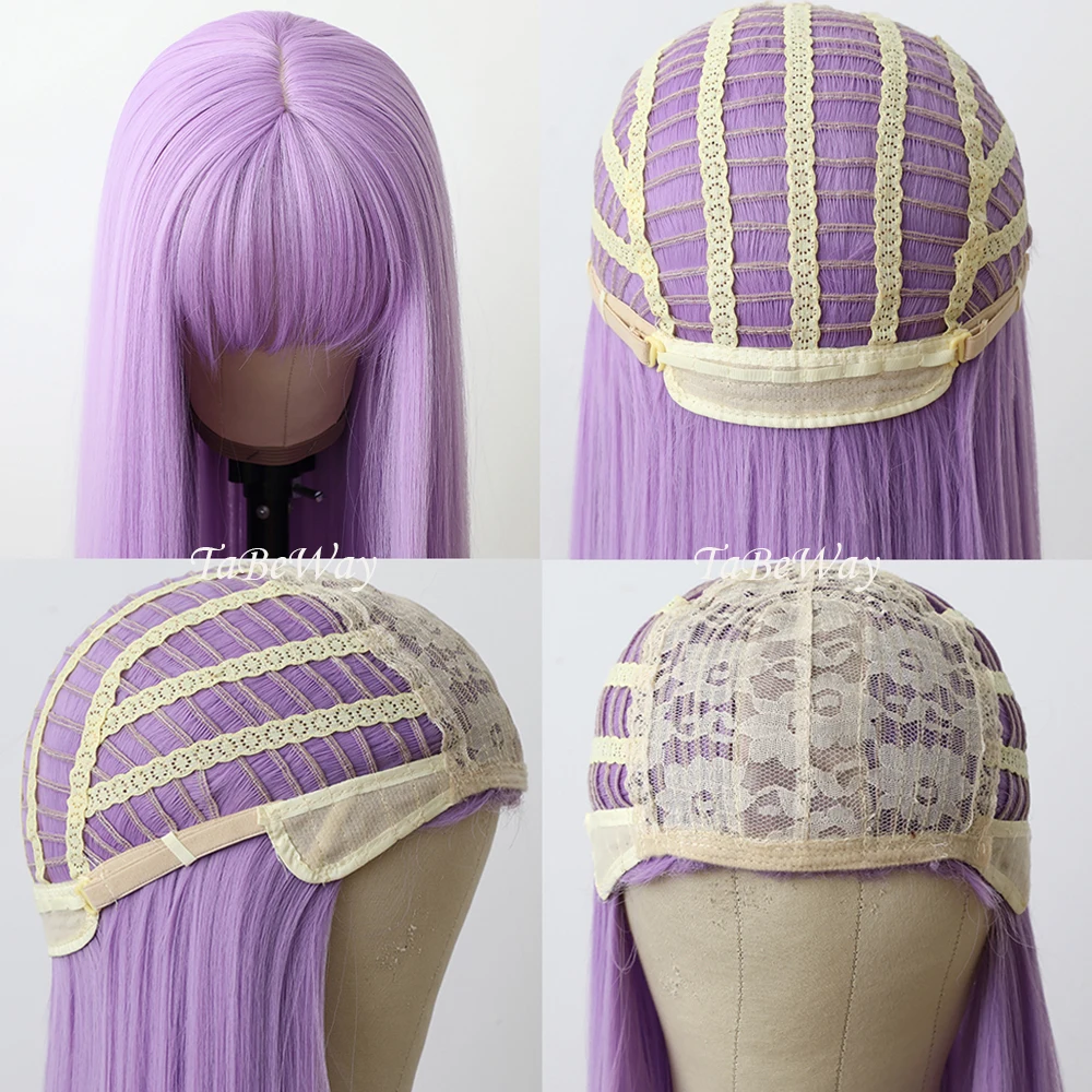 

TaBeWay Long Straight Synthetic Hair Wigs Purple Color Wig with Full Bangs Heat Resistant Machine Made None Lace Wigs for Women