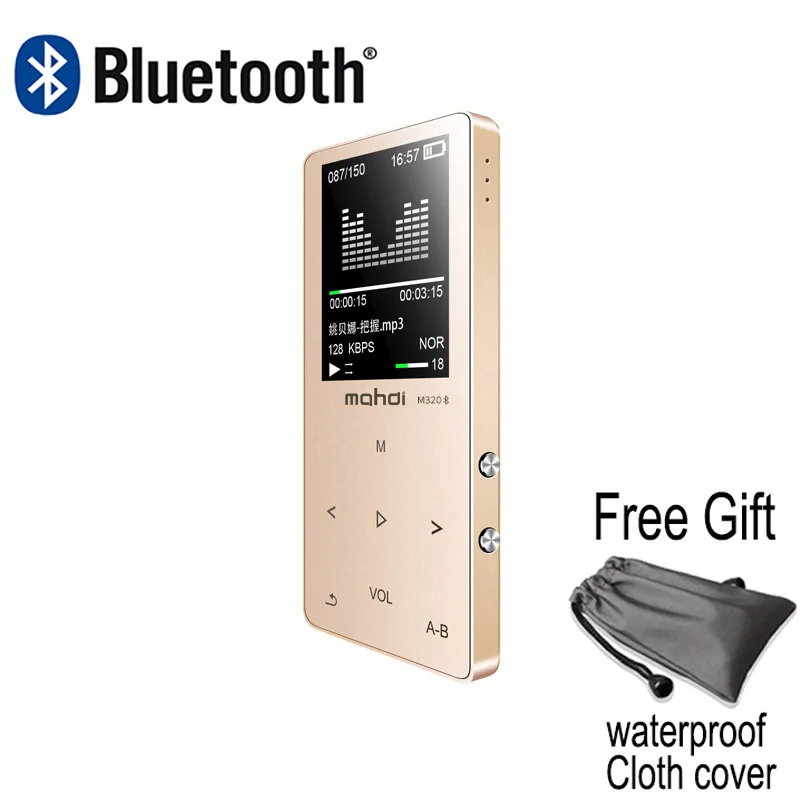 MP3 плеер с bluetooth динамиком сенсорные клавиши hi fi fm радио micro USB mp3 Спорт MP 3 HiFi музыкальный плеер портативный металлический walkman - Цвет: Золотой