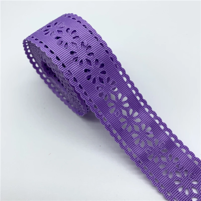 Purple 5 ярдов 30 мм полый корсажная лента печать в форме цветка лента для волос бант свадебное украшение DIY материалы ручной работы для поделок - Color: Purple