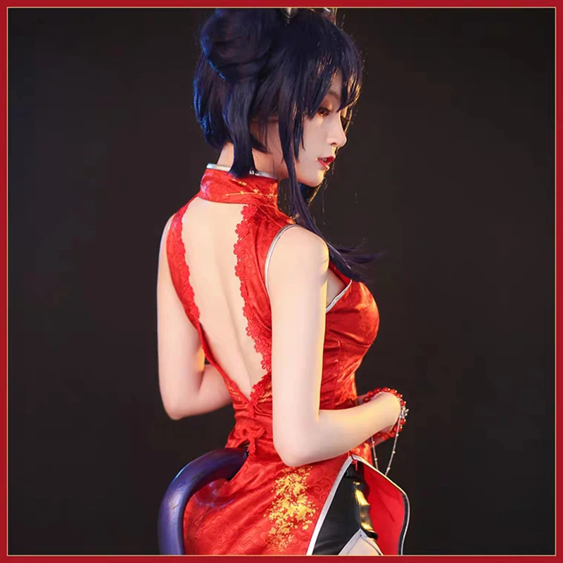 Игра! Женский новогодний костюм для косплея красный чонсам | Тематическая одежда