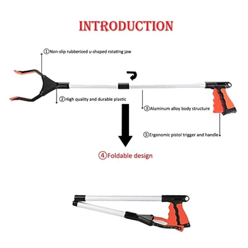 

Foldable Long Trash Clamps Grab Pick Up Tool Curved Handle Garbage Clip Portable Pickup Tools C7AD
