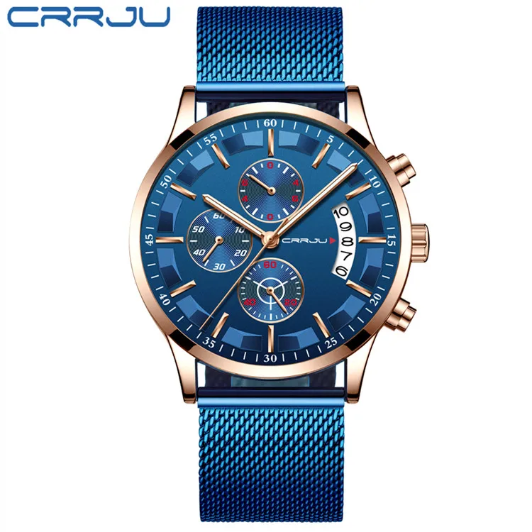 M blue Rose blue CRRJU Топ люксовый бренд для мужчин бизнес аналоговые кварцевые часы из нержавеющей стали ремешок наручные часы Relogio Masculino часы Horloges Hours - Цвет: M blue Rose blue