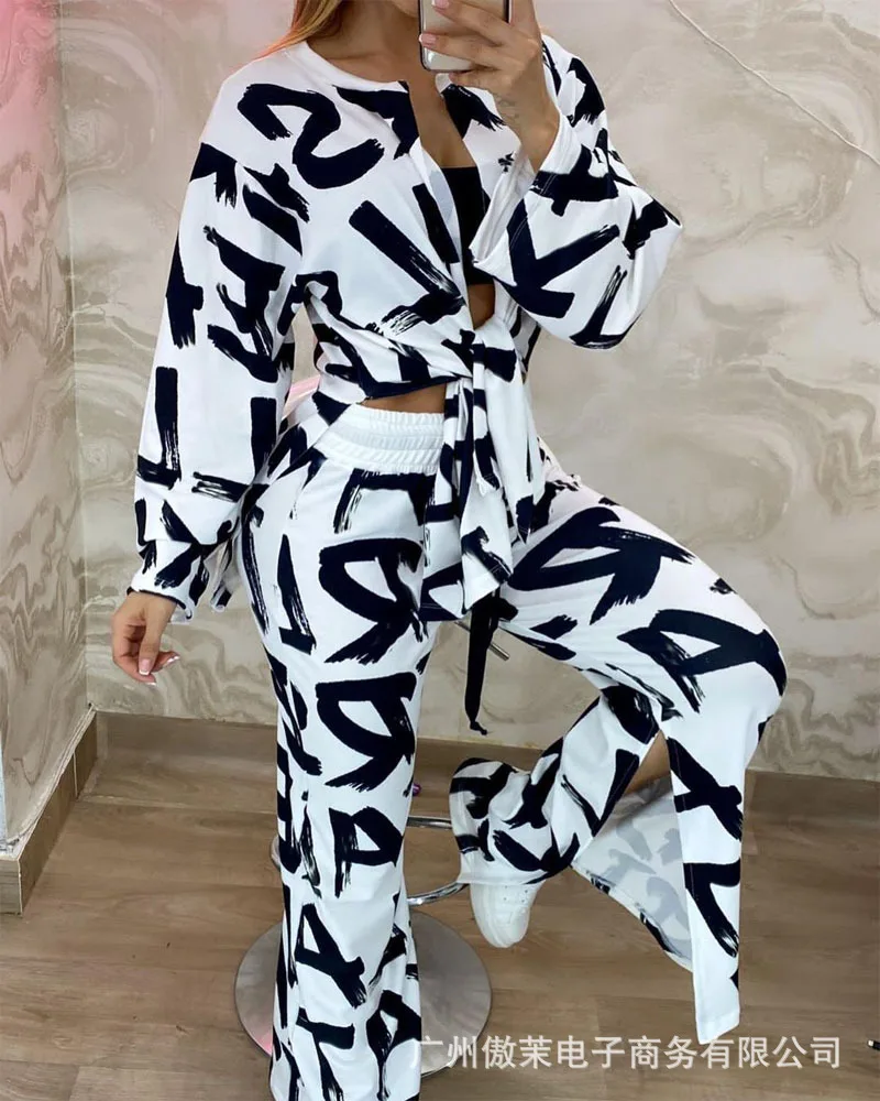 2022 women's printed casual suit
