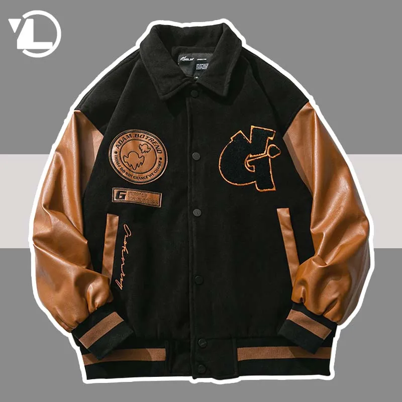 

Mens Leather Patchwork Baseball Jacket 2021 Mens Streetwear Winter Harajuku Bomber Varsity Jackets Male Y2k Hip Hop College Coat
