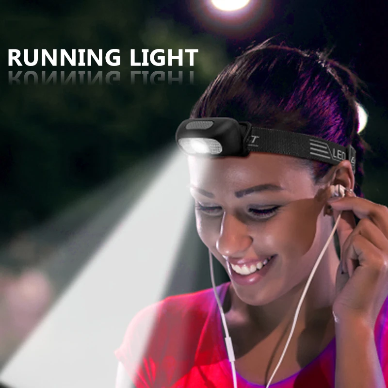 

Mini Led Headlamp Built in Battery Rechargeable Headlight Head Flashlight Torch Lamp Red & White Color Bicycle Running Light COB