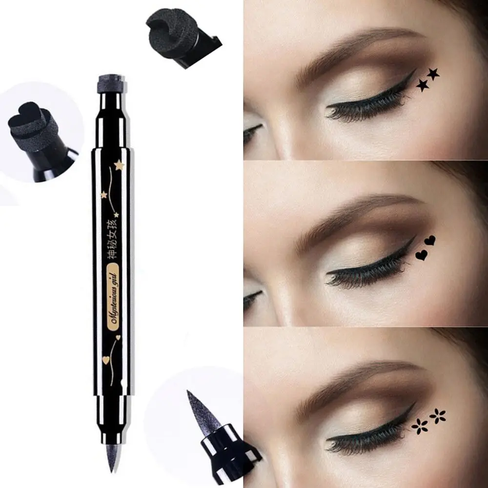 1 шт. Жидкая подводка для глаз с двойным наконечником и клеймом в виде сердца/звезды/луны, водонепроницаемая, карандаш для макияжа глаз Татуировочная подводка с штампом, инструменты для макияжа.