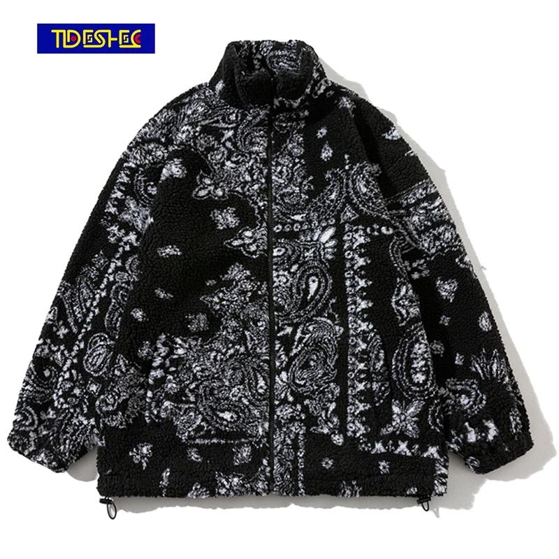 Tideshec Streetwear Couple Jacket Men Vintage Totems Coats Hipster Loose All-match Outwear Winter Lambswool High Street Harajuku | Мужская