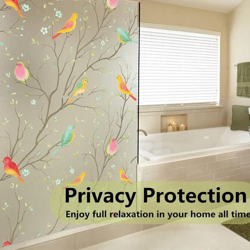 

3D Matte Privacy Window Film Non-Adhesive Frosted Bird Decorative Vinyl Glass Film Static Cling Stained Sticker for Bathroom