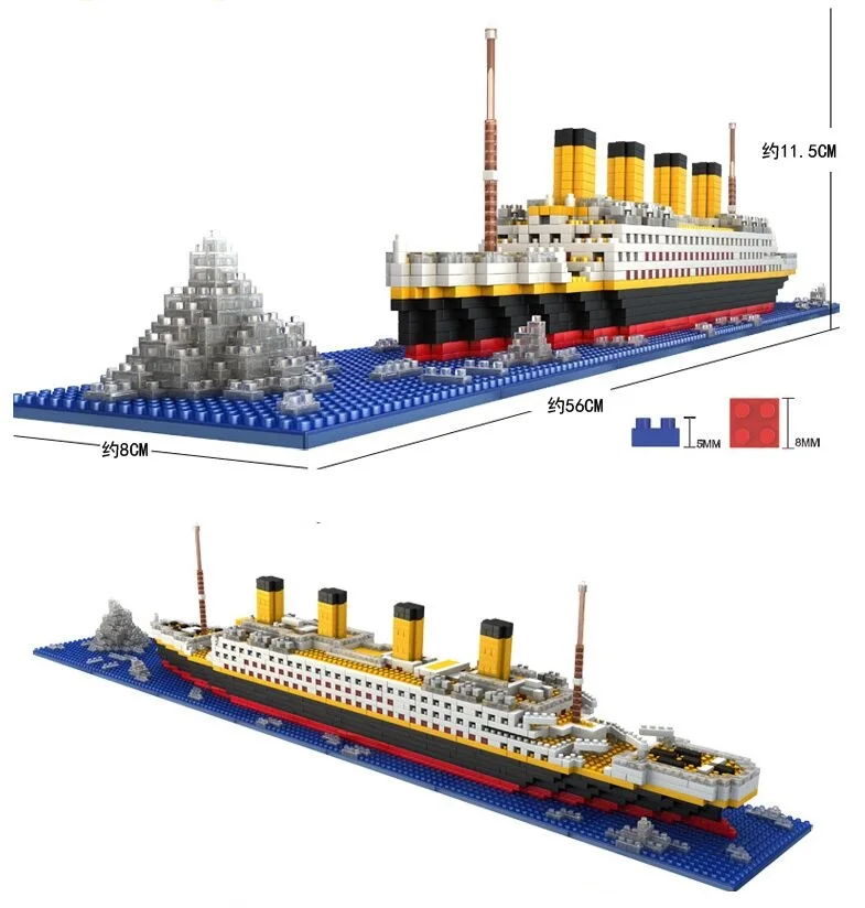 1860pcs RMS Titanic Cruise Ship Model Boat DIY Diamon Dassemblage Building Blocks Mini Micro Bricks Educational Kids Toys Gifts | Игрушки и