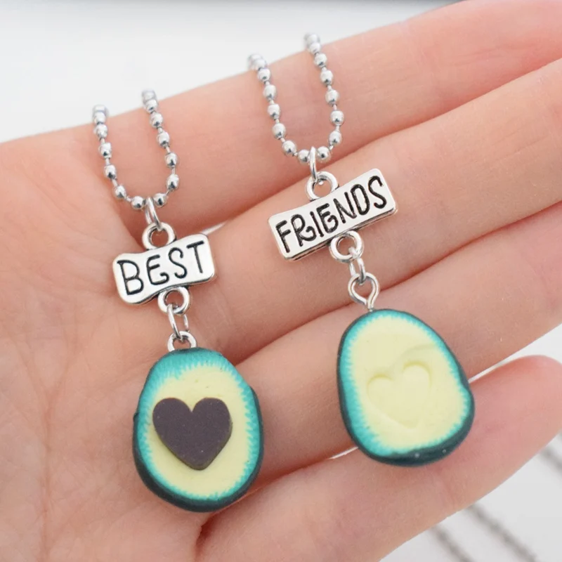 Подвеска bff с зеленым авокадо сердце фруктовый камень ожерелье дети лучшие