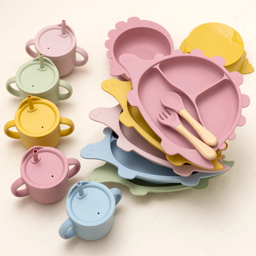 Newly Designed Weaning Feeding Children's Tableware Kawaii Shape Baby Sucker Food Plates Bowls Drinking Mug Snack Cup Stuff | Мать и