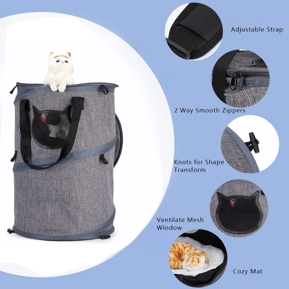 

3 in 1 Cat Collapsible Carrier with Cushion Scratch Ball Tunnel Foldable Shelter for Cat Dogs