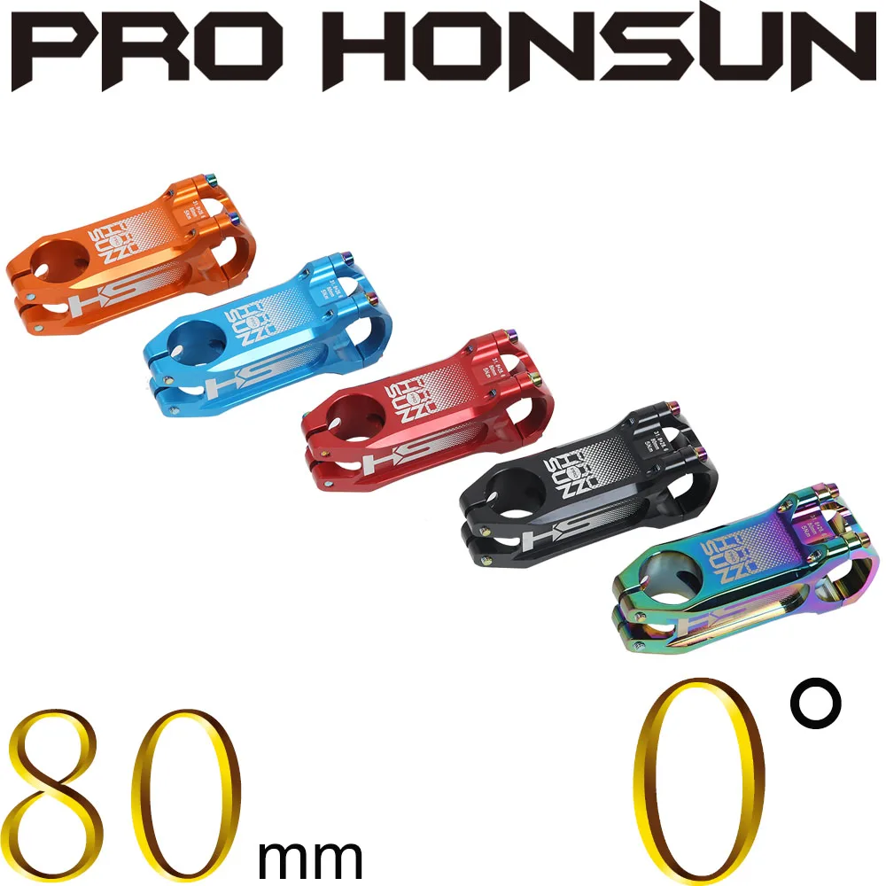 Высокое качество PROHONSUN алюминиевый сплав 6061 T6 CNC PVD MTB велосипедный стержень 0 градусов 80 мм Красочные DIY дорожный вынос руля для горного велосипеда