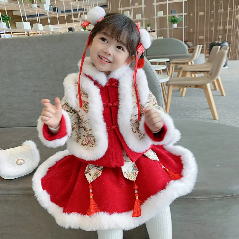 

Winter 2021 New Clothes Girls' Cotton Thickened New Year Clothes Western Style Children Suit Jacket Girls' Dress