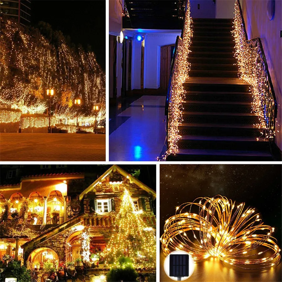 

Thrisdar 2pcs/Lot 10M 20M Copper Solar String Fairy Light Outdoor Christmas Garden Patio Copper Wire Solar Garland Light