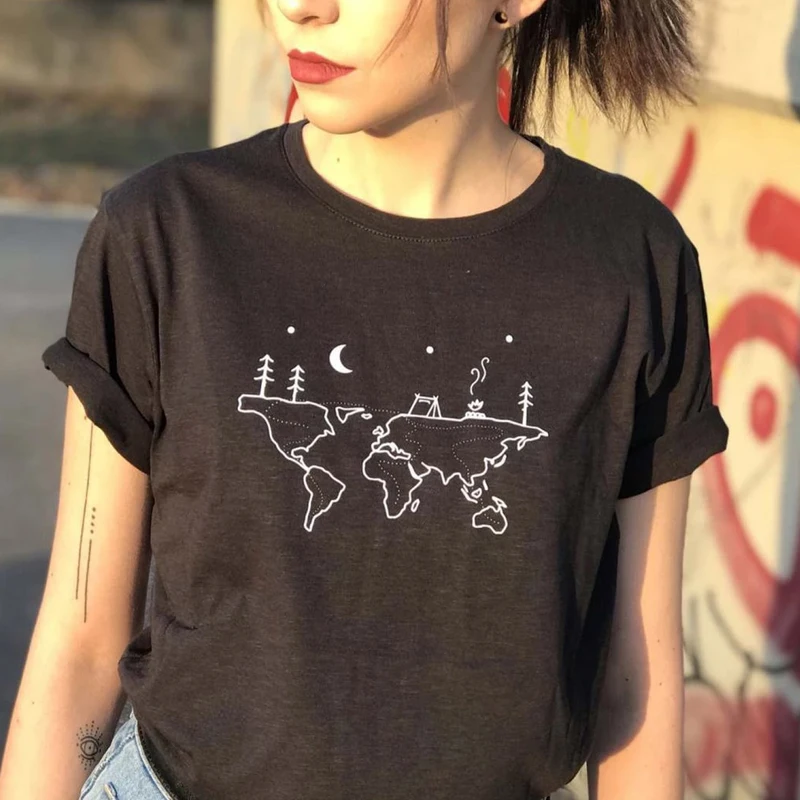 

World Travel 100% Cotton T-shirt Aesthetic Hipster Wanderlust T-shirt Cute Women Graphic Vacay Mode Tee Top