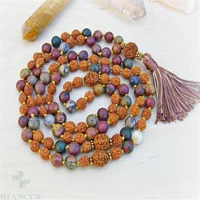 8mm lepidolite rudraksha mala necklace 108 beadsband tassel cuff wristband natural buddhism spirituality gemstone bless chakras