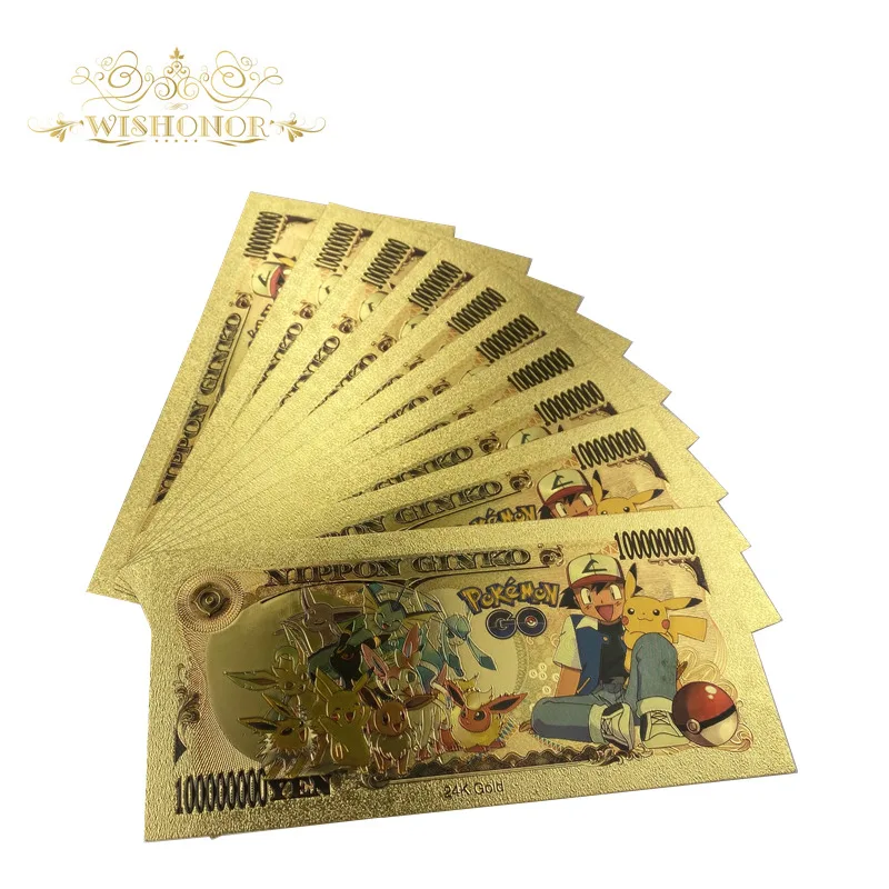 

10pcs/Lot Nice Japan Anime Banknote in 24k Gold Plated Gold Money For Collection