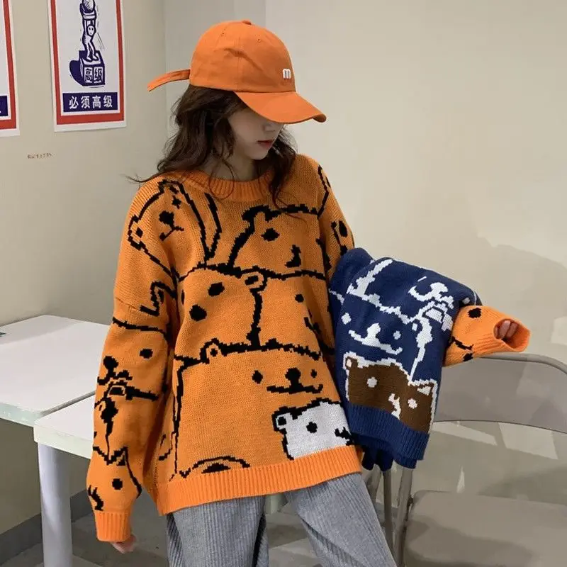 

Winter Harajuku Style Korean Style Loose Sweater Girls Long-sleeved Round Neck Pullover All-match Sweater Women 2021