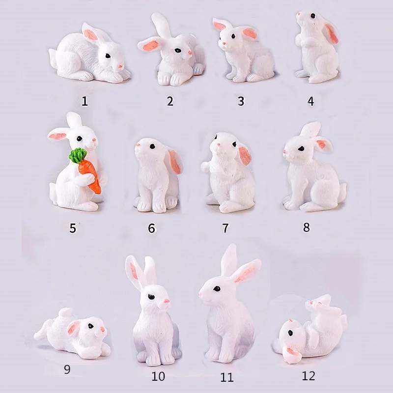 

1 Pcs 12 Style Cute Rabbit Easter Decoration Miniature Hare Animal Figurine Resin Craft Mini Bunny Garden Ornament
