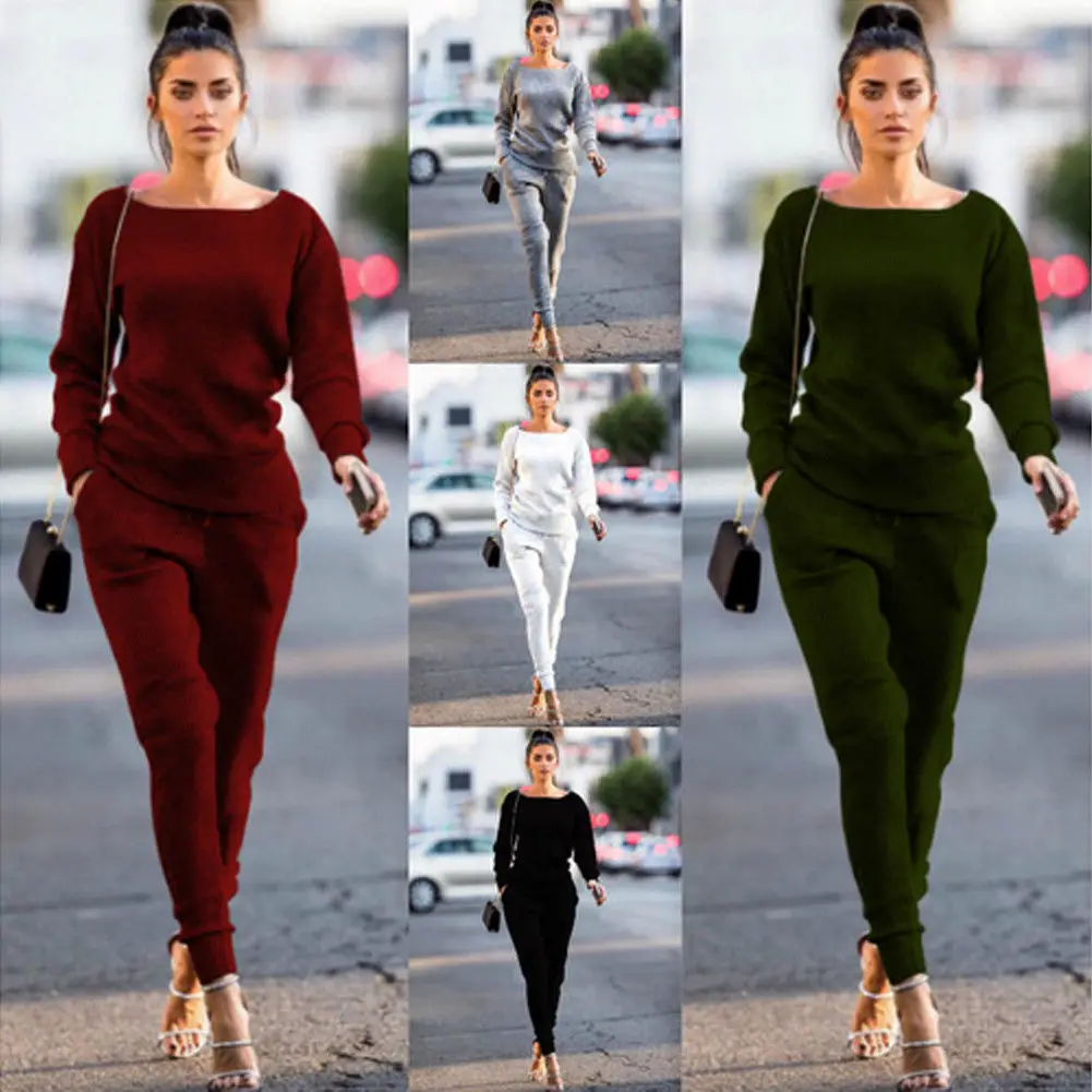 

2Pcs Women Sets Hoodie Sweatshirt Long Pants Sports Wear Casual Women's Sweat Suit Tracksuit