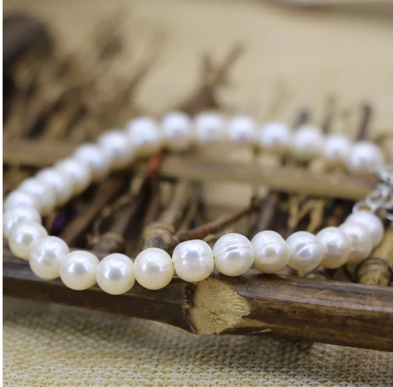 

Charming natural 8-9mm pearl nearround beads strand bangle bracelet for women