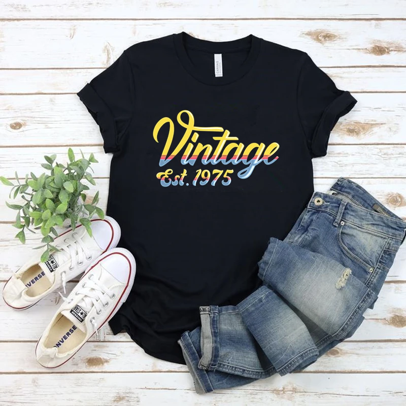 

Vintage 1975, 46th Birthday Shirt, Gift For Her Him, Shirts For Men Women, Retro Birthday Party Shirts Summer casual T-shirt