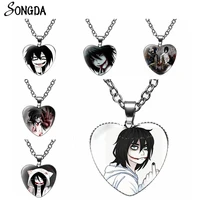 jeff and jane the killer heart necklace creepypasta creepy pasta ticci toby cartoon pendant necklace chains glass jewelry gifts