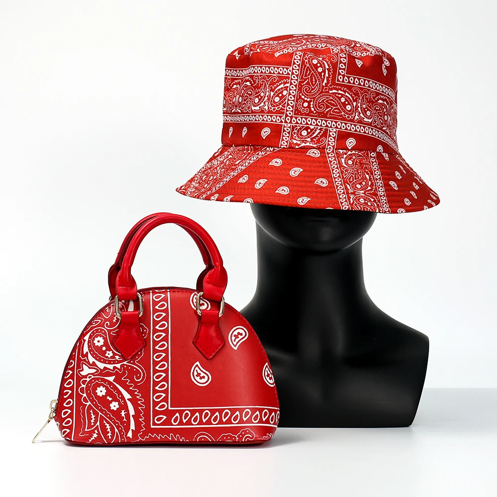 

2021 Fashion Bandana Bag Cashew Flower Bucket Purse and Hats Set Women Handbags Luxury Handbags for Women Purses and Handbags