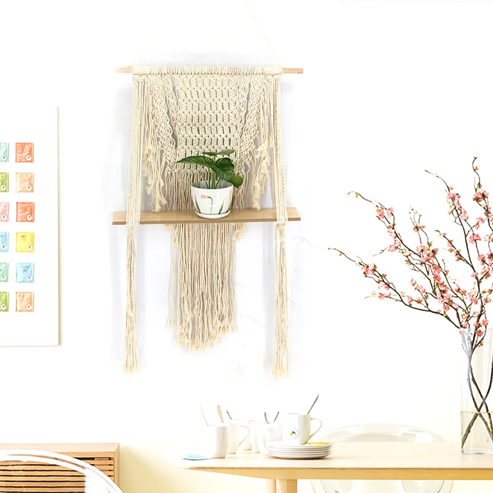 Богемная хлопковая веревка деревянная макраме Настенный декор полка