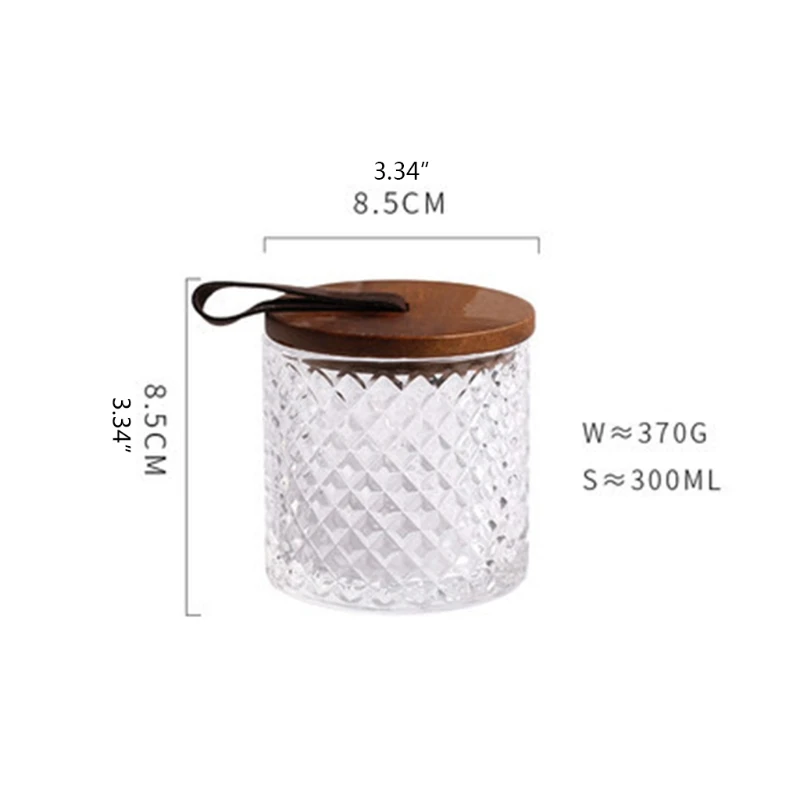55KF Diamond Pattern Glass Jar with Wooden Lid Handle Coffee Storage Tank Tea Spice Clear Bottle Can Food Kitchen Container | Дом и сад