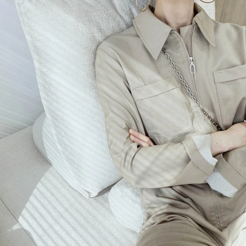 

2021 new Korean casual fashion simple straight leg jumpsuit for spring