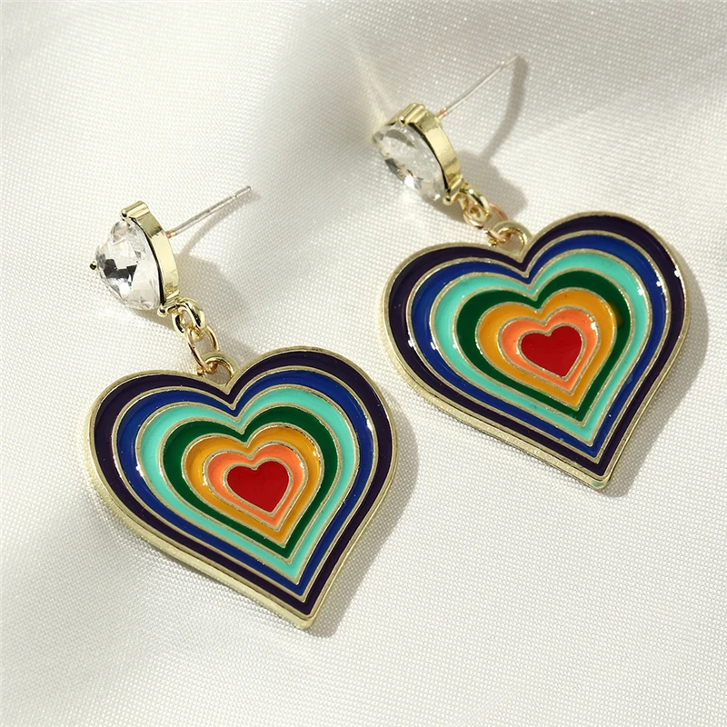 

Luokey Lovely Girls Sweet Color Enamel Heart Dangle Earrings Women Minimalist Jewelry Big Cute Stud Earrings Wedding Jewelry New