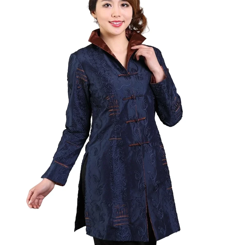 Традиционное китайское длинное пальто женская шелковая куртка размер
