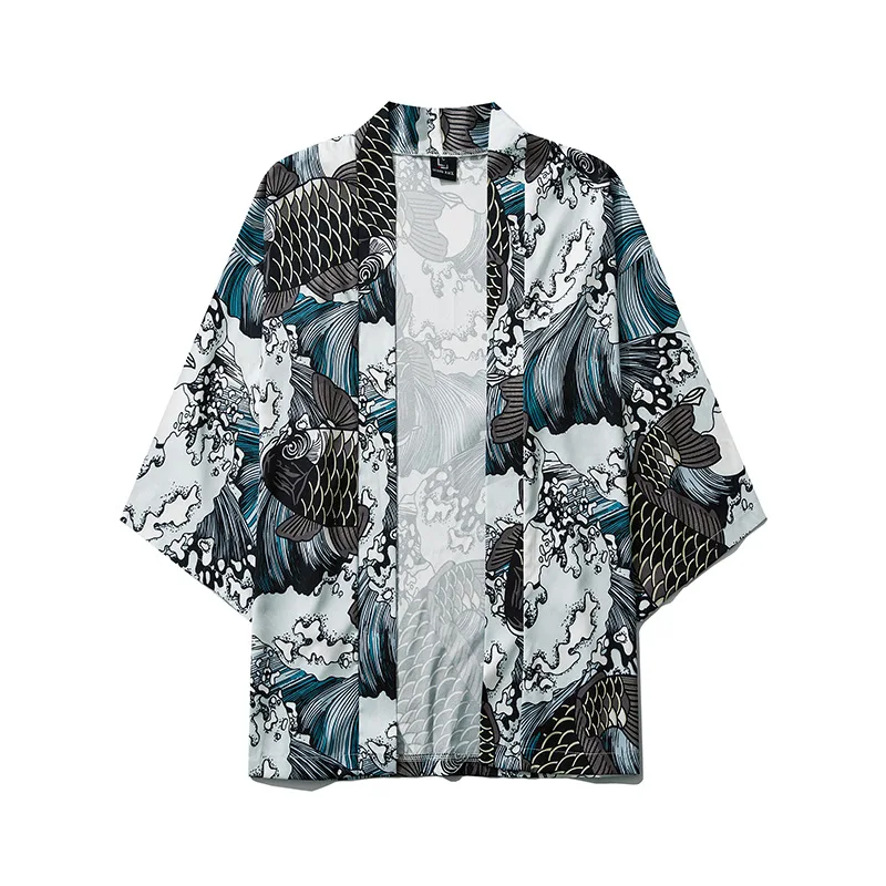 Кимоно мужское/женское солнцезащитное с принтом карпа традиционный кардиган в