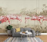 custom 3d wallpaper mural hand painted european retro flowers and birds landscape flamingo idyllic mural background wall