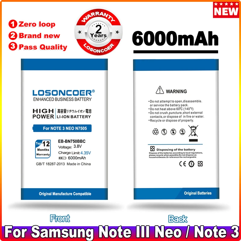 Аккумулятор LOSONCOER 6000 мАч для Samsung Galaxy Note 3 Mini/ Neo / N7506V N7508V N7505 note3 mini|Аккумуляторы