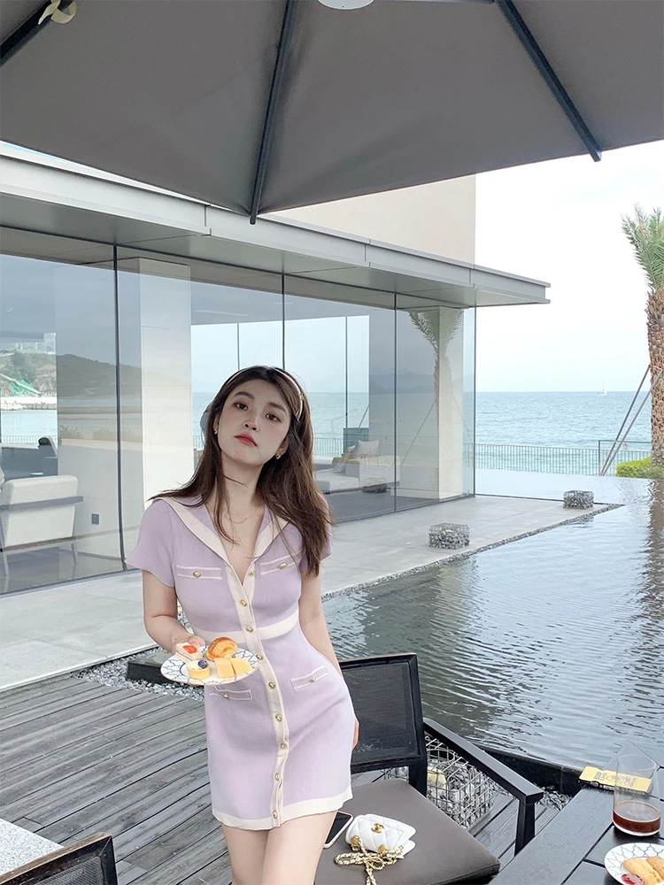 

Women Summer knitting Dress Ladies Length Dress Jersey Stretch Basic Dress