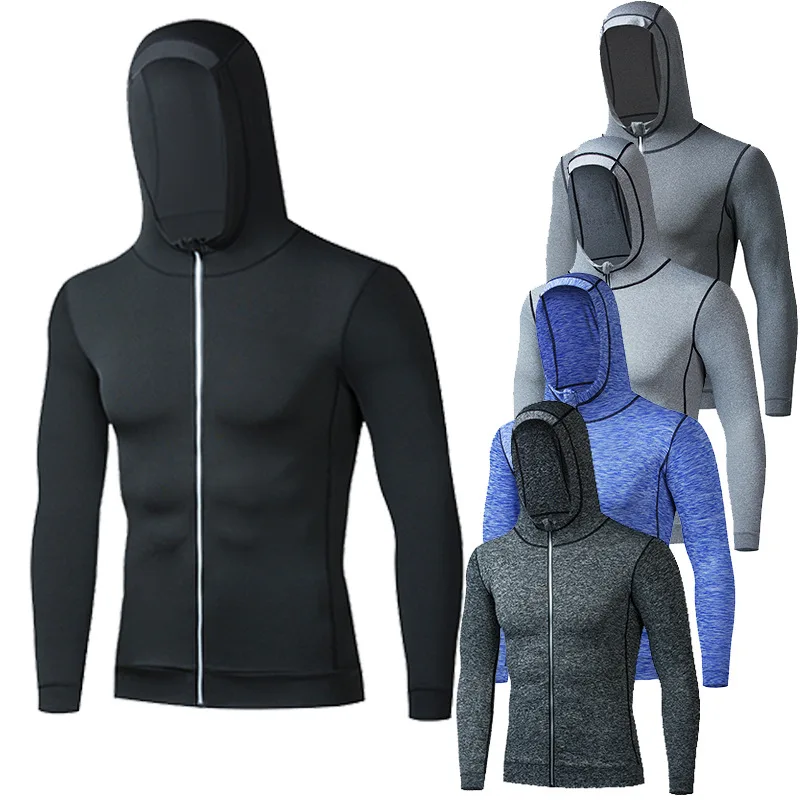 

New Hooded Running Jacket Men Fitness Sport Jacket Coat Sportswear Gym Hoodies Zipper Hoody Sweatshirt Training Jersey Tight Top