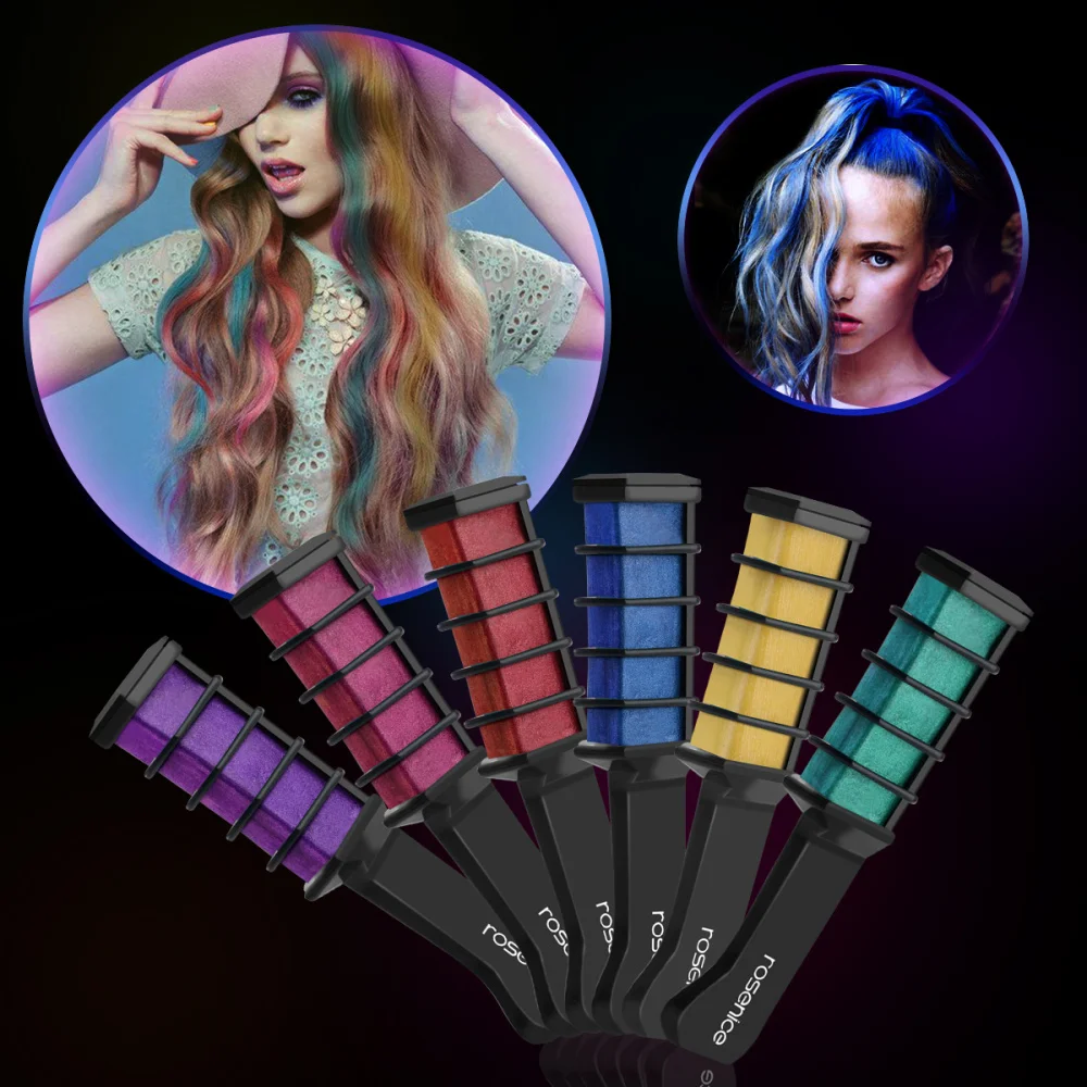 

ROSENICE 6pcs Hair Dyeing Tool Temporary Hair Color with Comb 6 Colors Hair Chalk for Party Fans Cosplay