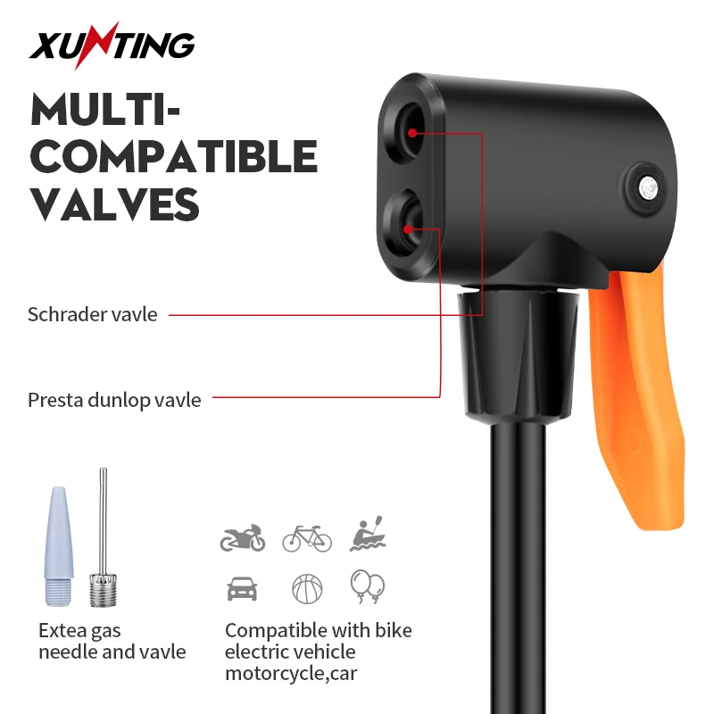 Xunting Bicycle Foot Pump Portable Pressure Gauge Presta &ampSchrader Valve Air 140PSI Inflador Bicicleta Accessories | Спорт и