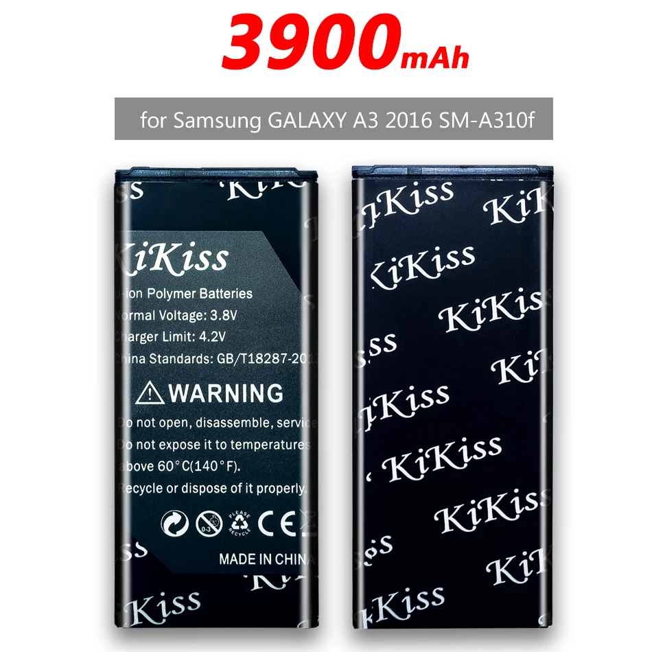 KiKiss Батарея для samsung GALAXY A3 /A5 сотовый телефон Батарея A310 A310F A510 A510F EB-BA310ABE/EB-BA510ABE - Цвет: A3 2016 3900mAh