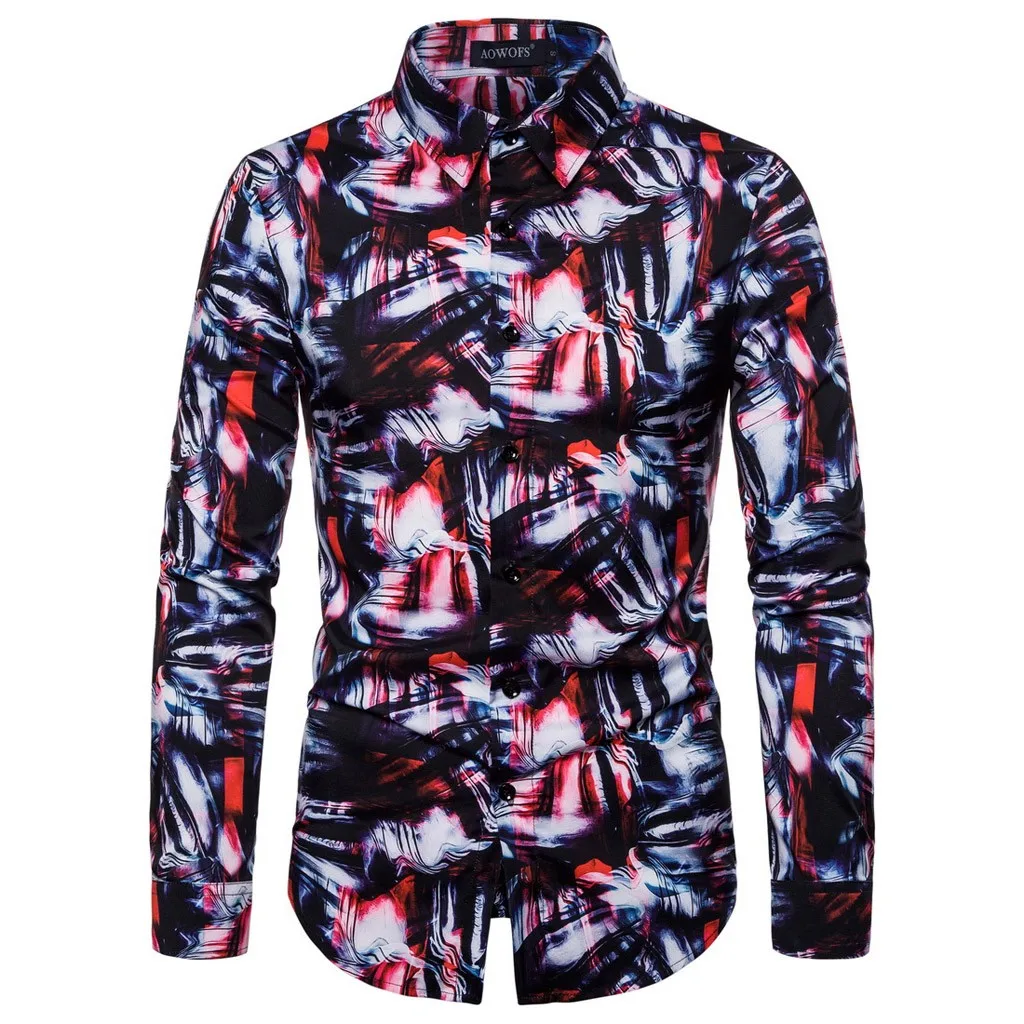 Новинка 2019 модная мужская Повседневная рубашка с отложным воротником и