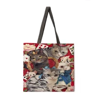 cat oil painting printed shopping bag ladies handbags shoulder large capacity handbags ladies tote bags